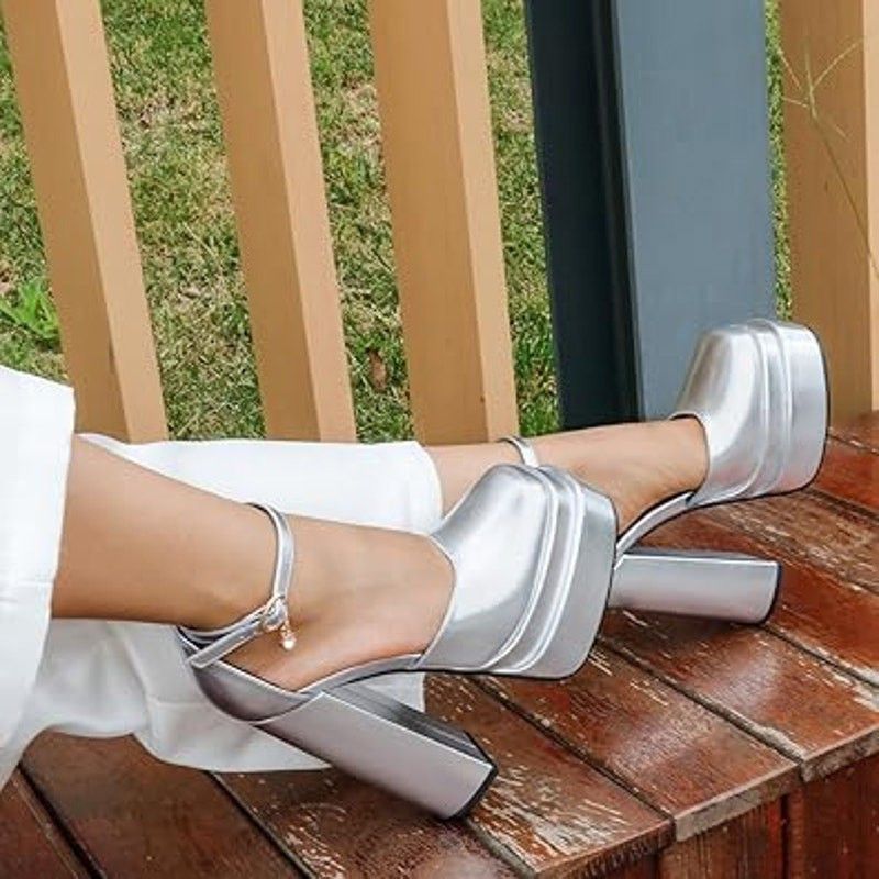 Other Merumote Women's 10 Disco Silver 6.5" Platform Heels Size US 10 / IT 40 - 5 Thumbnail