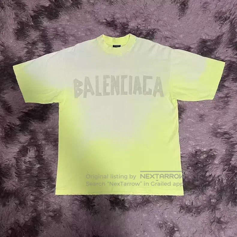 Balenciaga Balenciaga Neon Yellow Tape Logo Short Sleeve T-Shirt Size US XS / EU 42 / 0 - 1 Thumbnail