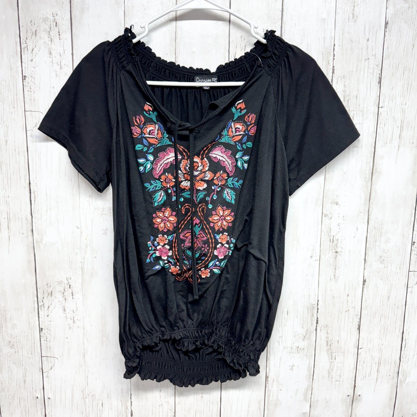 Other Chances R Blouse Size Large Embroidered Smocked Short Sleeve Size L / US 10 / IT 46 - 2 Thumbnail
