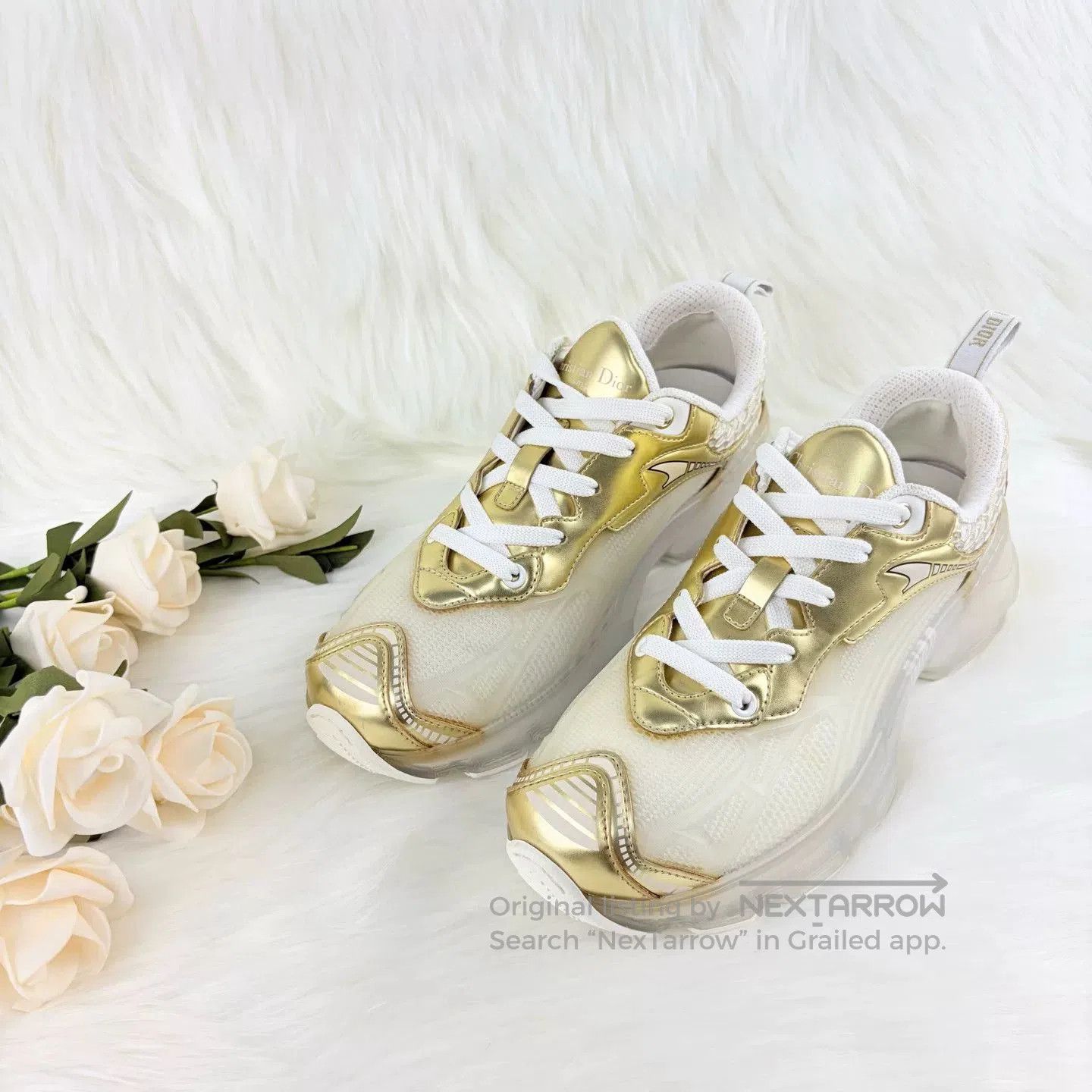 Dior Dior Vibe White Gold Monogram Sneakers. Size US 5 / IT 35 - 1 Thumbnail