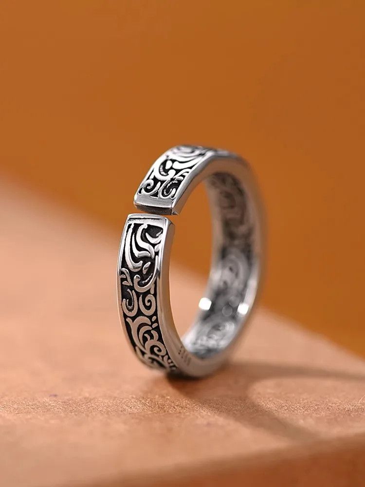 Jewelry × Vintage Silver Retro Tang Grass Pattern Ring Vintage Style Size ONE SIZE - 1 Thumbnail