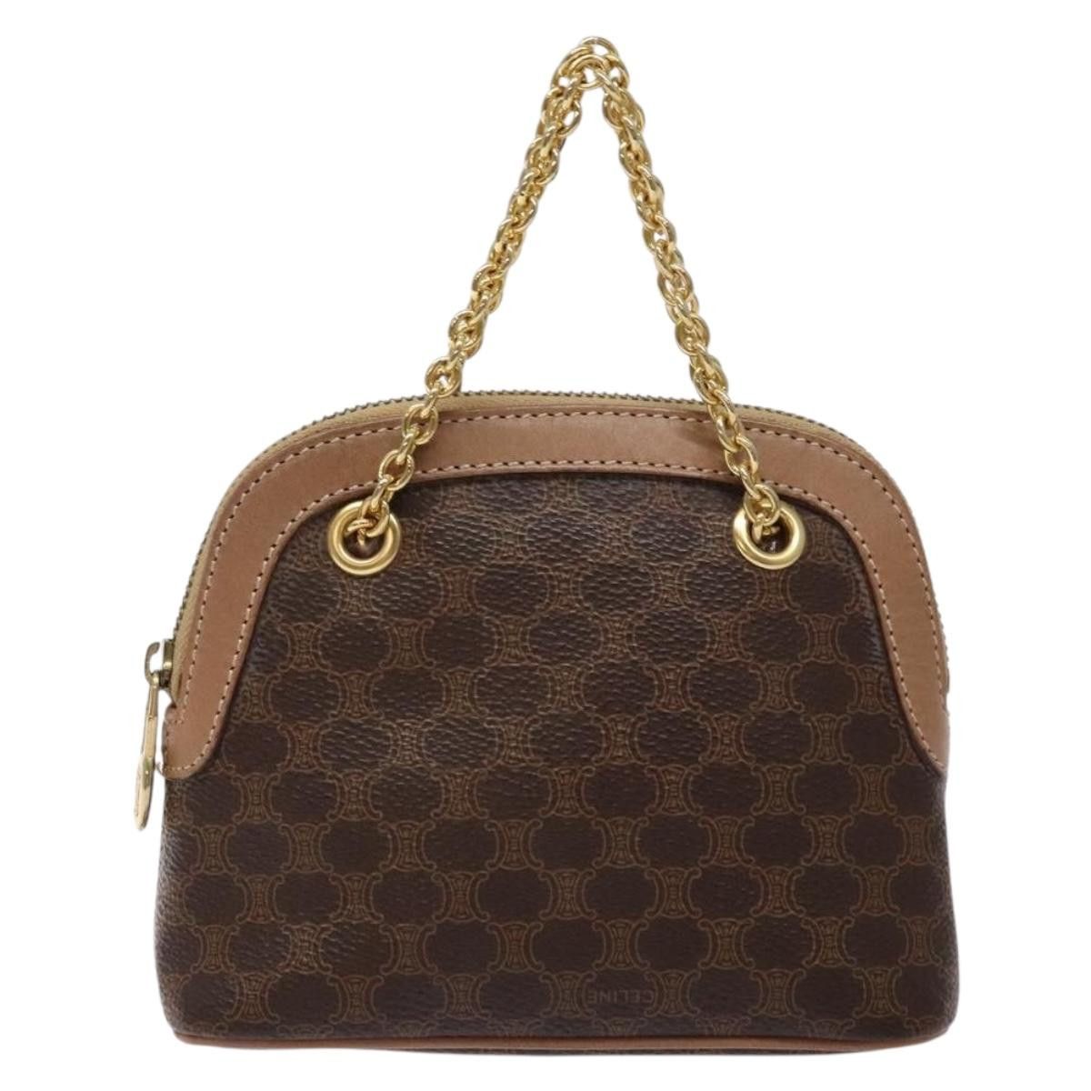 CELINE Macadam Canvas Chain Mini Hand Bag Pvc Leather Brown