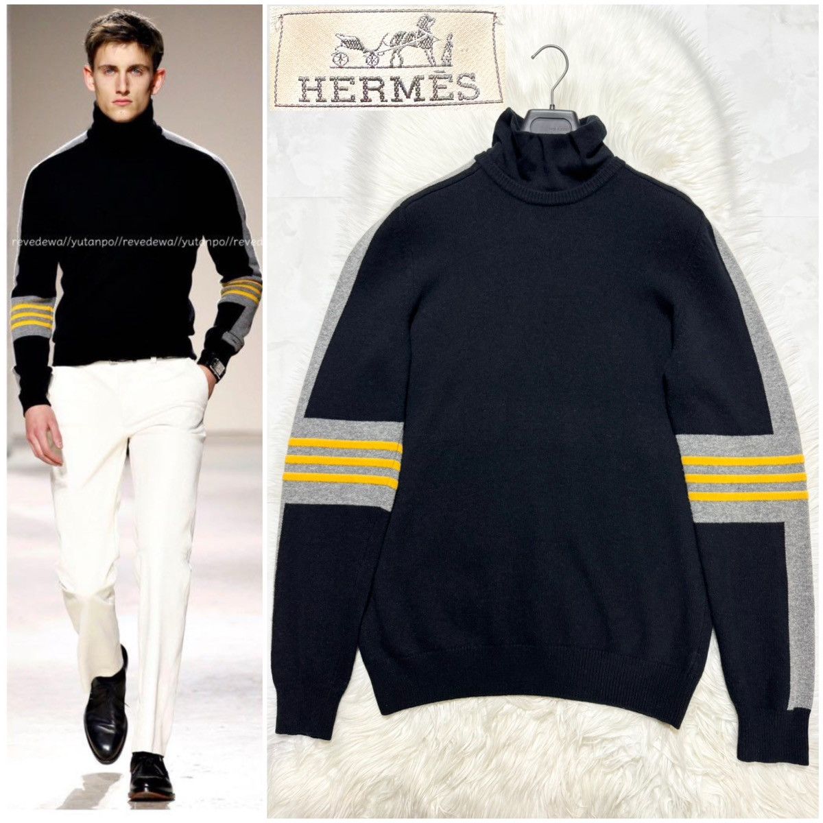 Hermes Hermes high neck color-blocked striped sweater Size US XL / EU 56 / 4 - 1 Thumbnail