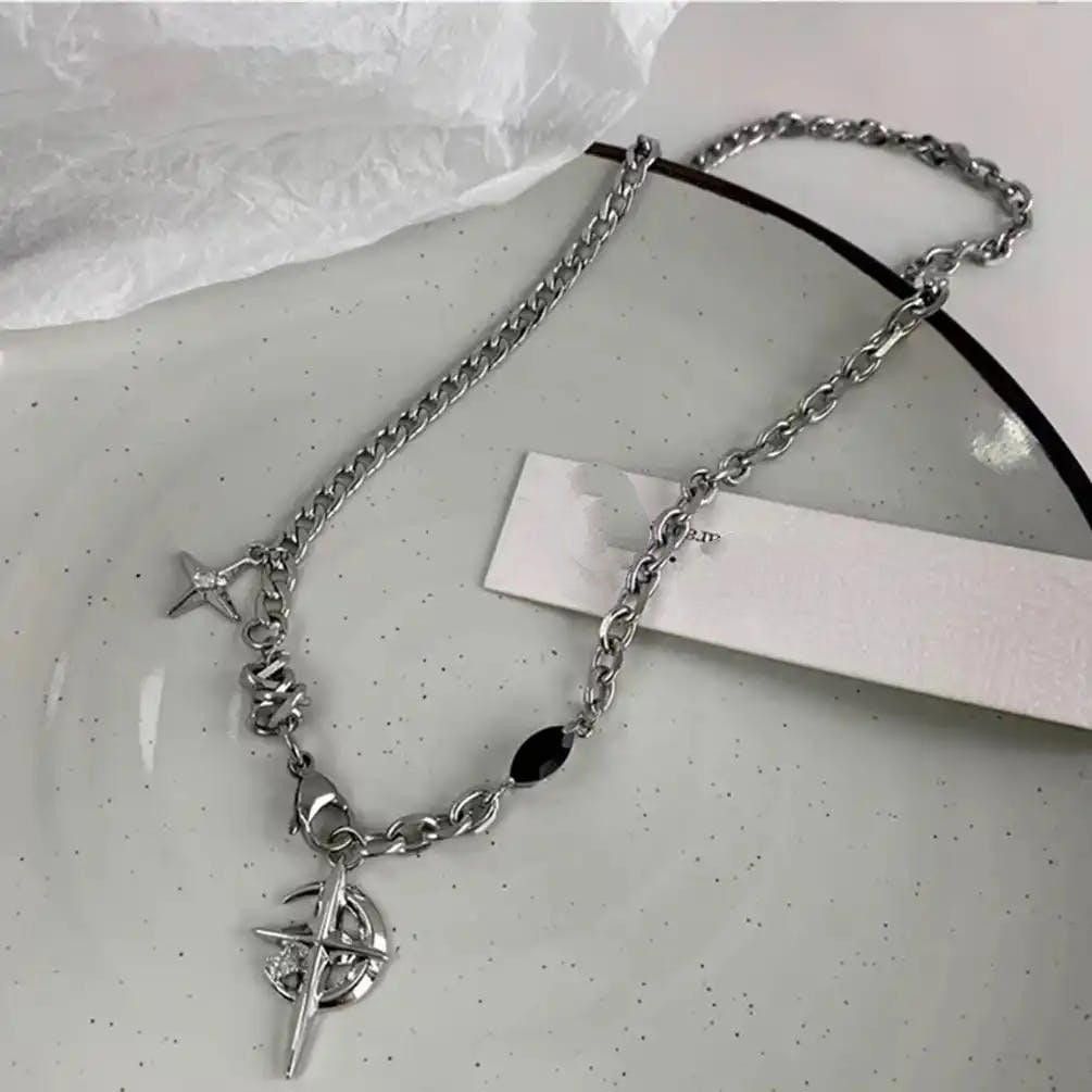 Jewelry Black Crystal Star Light Moon Chain Necklace Size ONE SIZE - 2 Thumbnail