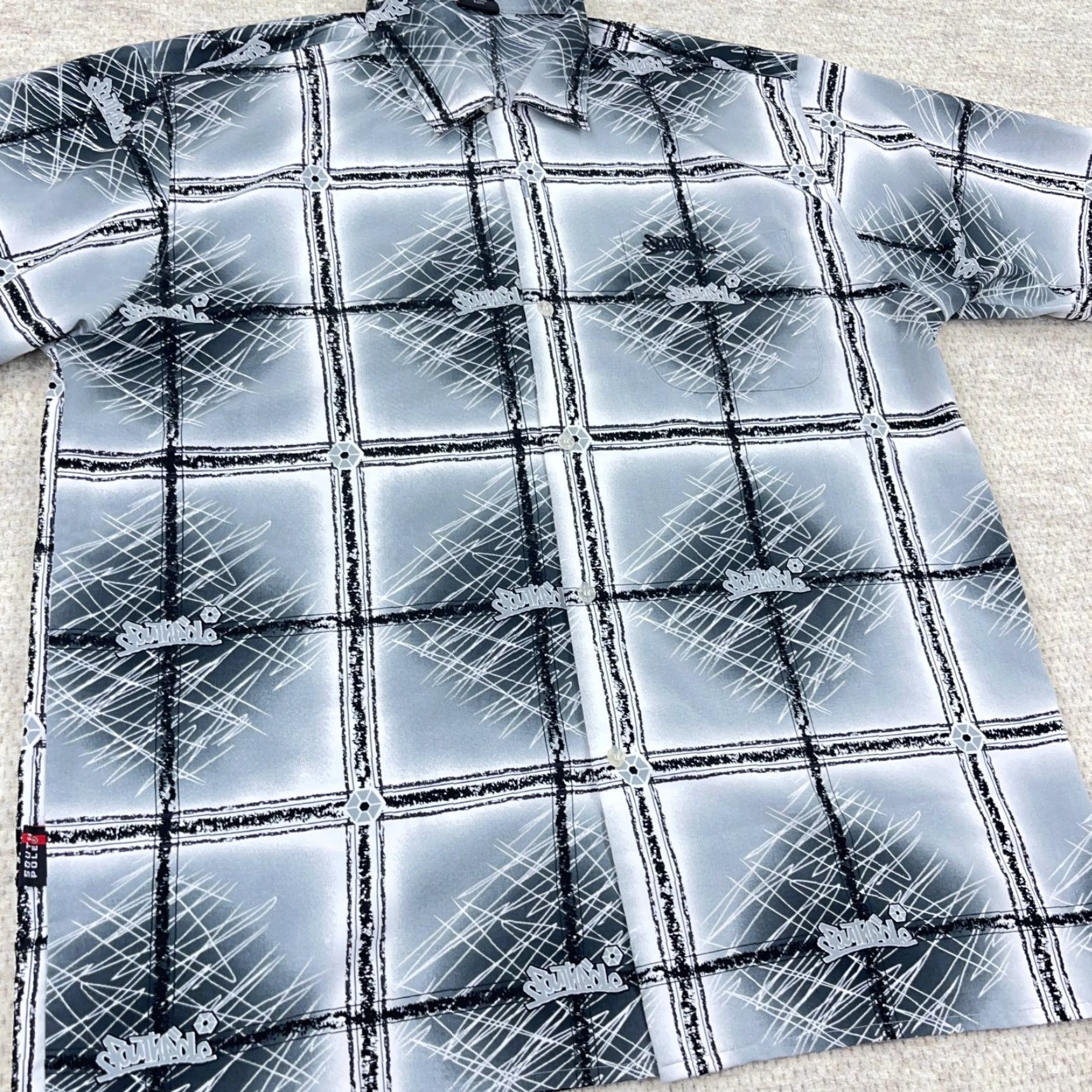 Southpole VINTAGE South Pole Shirt Men XL Black Gray Button Up Y2K Baggy AOP All Over Size US XL / EU 56 / 4 - 5 Thumbnail