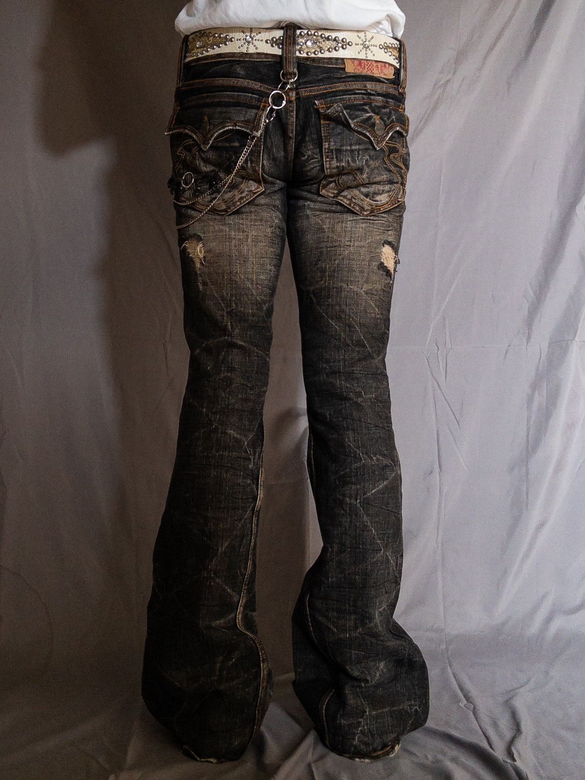 Japanese Brand Casva Distressed Flare Jeans Black Wash Y2K Japanese Brand Size US 32 / EU 48 - 4 Thumbnail