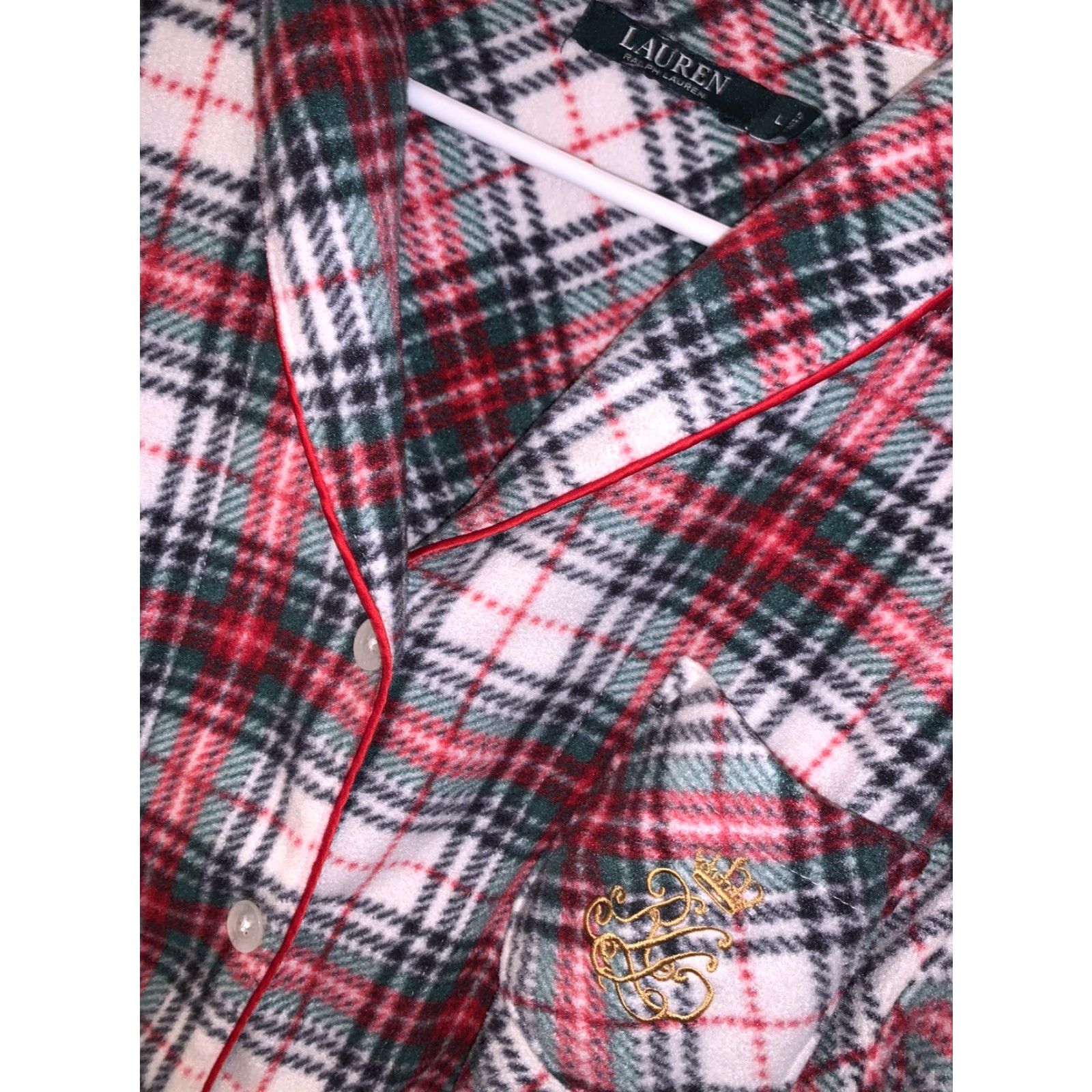 Ralph Lauren Lauren Ralph Lauren Women's Top L White, Red & Green Plaid Cotton NOT FLANNEL Size L / US 10 / IT 46 - 2 Thumbnail