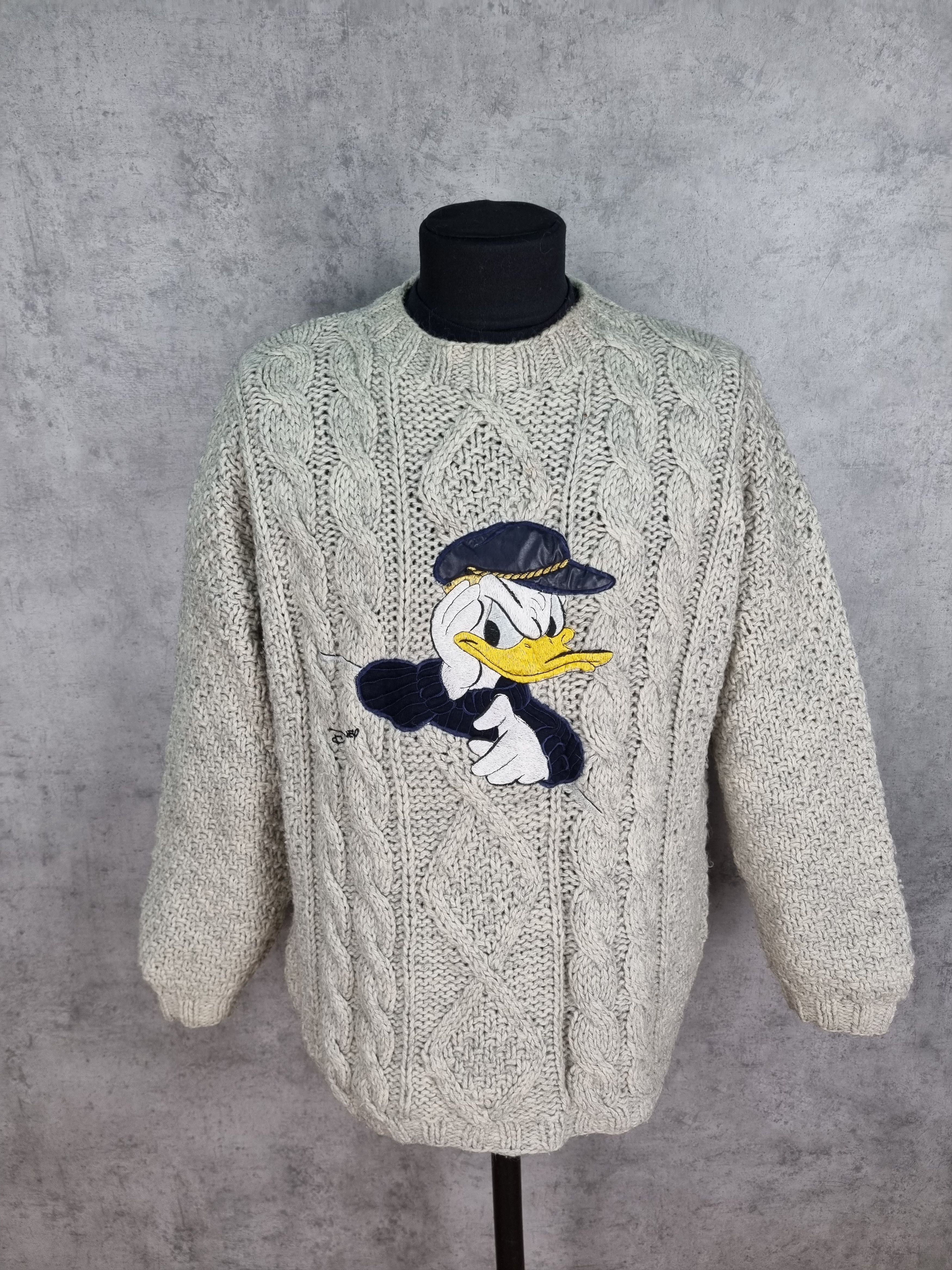 Disney × Vintage Heavy Cable Knitted Donald Duck Big Portret Vintage Sweater Size US XL / EU 56 / 4 - 4 Thumbnail