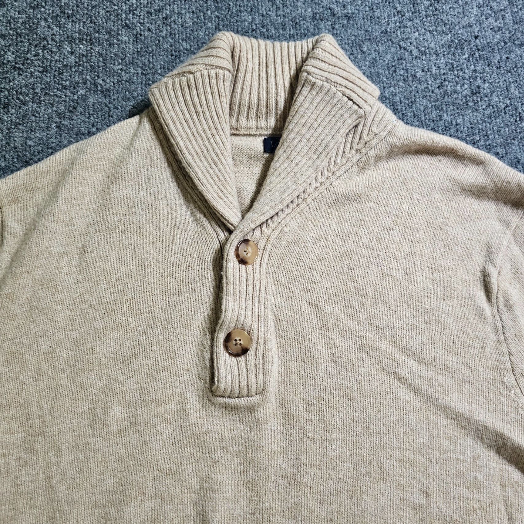J.Crew J.CREW Sweater Mens Large Beige Tan Wool Long Sleeve Shawl Collar Casual Preppy Size US L / EU 52-54 / 3 - 2 Thumbnail