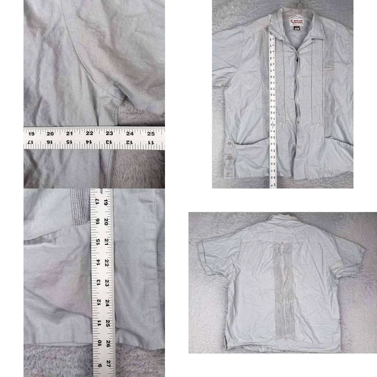 Vintage Hacendado Shirt Men 42 Gray Pockets Linen Blend Short Sleeve Button-Up Casual Beach Vacation Hawaii Aloha Resort Mens Size US XL / EU 56 / 4 - 8 Thumbnail