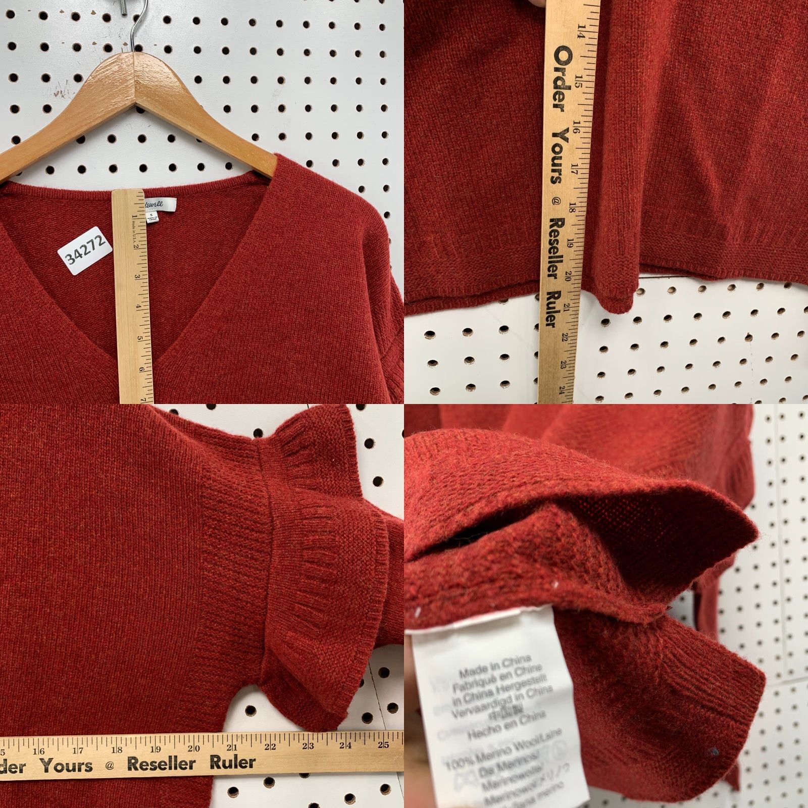 Madewell VINTAGE Madewell Merino Woo Sweater Womens Small Red Ruffled 20.5x20.5 Size S / US 4 / IT 40 - 8 Thumbnail