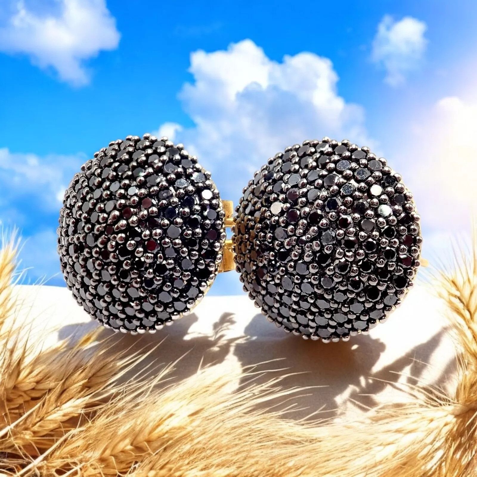 The Unbranded Brand 24k Yellow Gold Hammered Lentil Black Diamond Large Earrings Size ONE SIZE - 2 Thumbnail