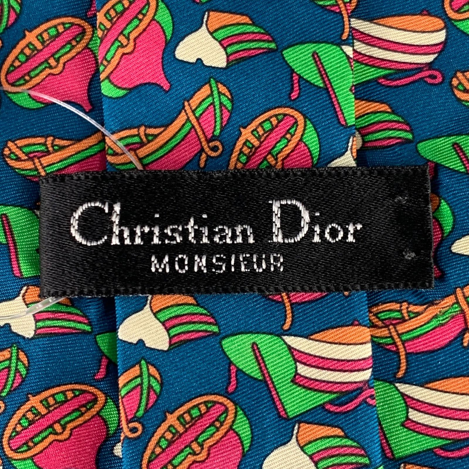 Dior CHRISTIAN DIOR Blue Multi Color Abstract Silk Tie Size ONE SIZE - 4 Thumbnail
