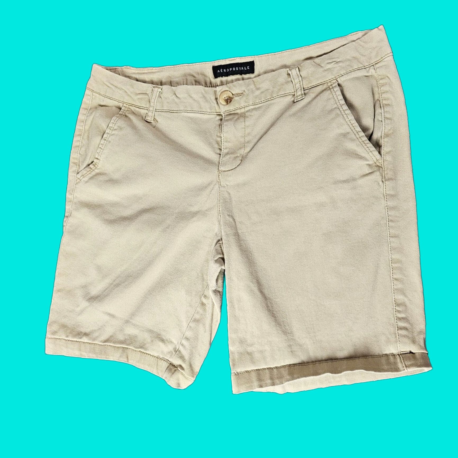 Aeropostale AEROPOSTALE Bermuda Shorts Women 10 Flat-Front Beige Khaki Brown Bermuda Style Regular Size 10 Womens Size 32" / US 10 / IT 46 - 1 Thumbnail