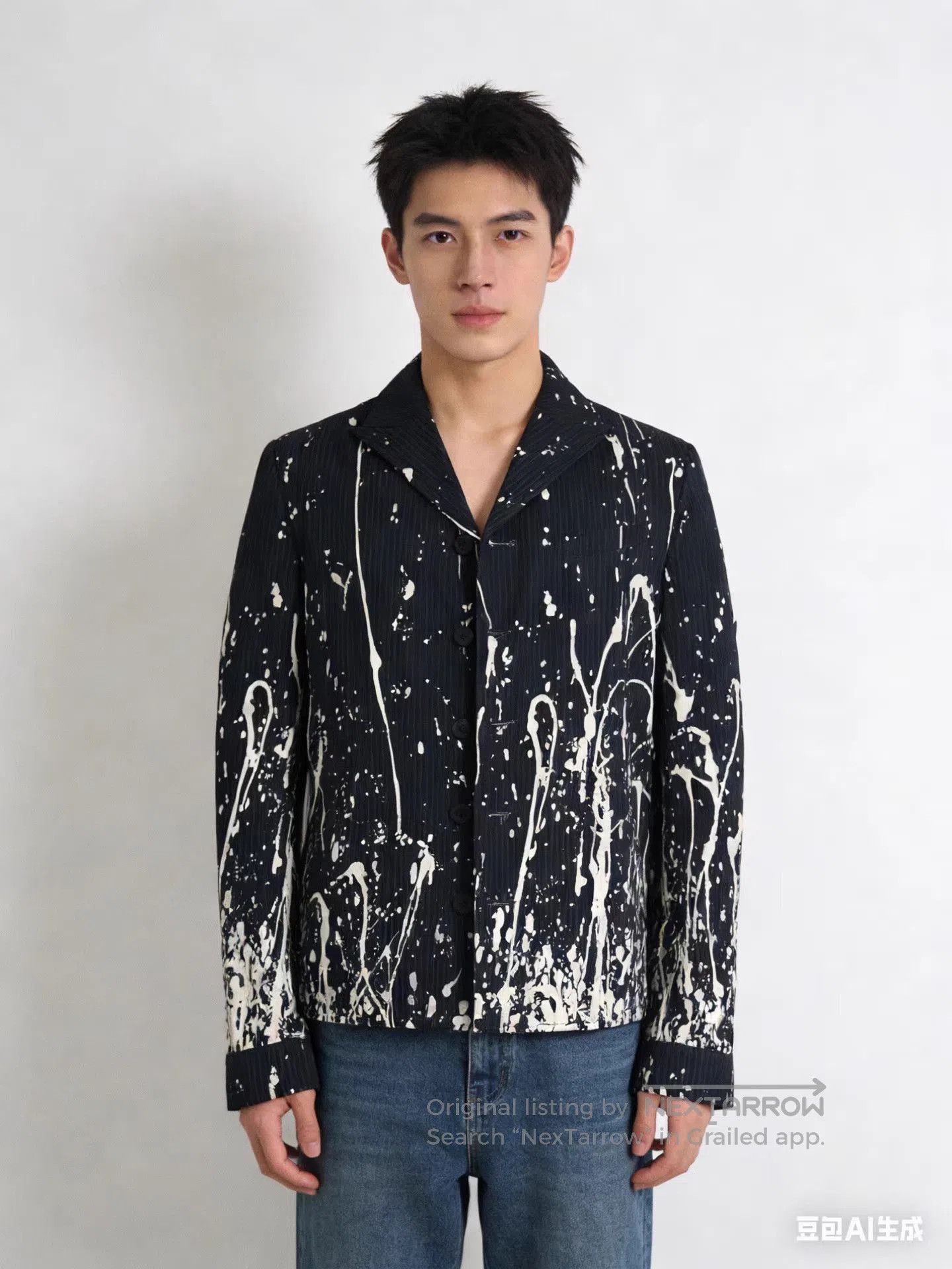 Jean Paul Gaultier Black Splatter Print Long Sleeve Button. Size US M / EU 48-50 / 2 - 4 Thumbnail