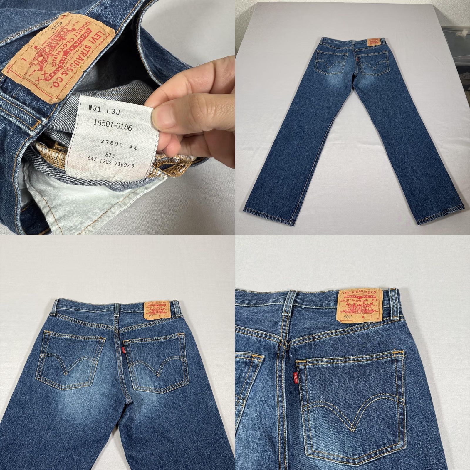 Levi's VINTAGE Levi's 501 Jeans Men 31x30 Blue Denim Straight 5-Pocket Button Fly Classic Straight Leg 90s ML Womens Mens Size US 31 - 9 Thumbnail