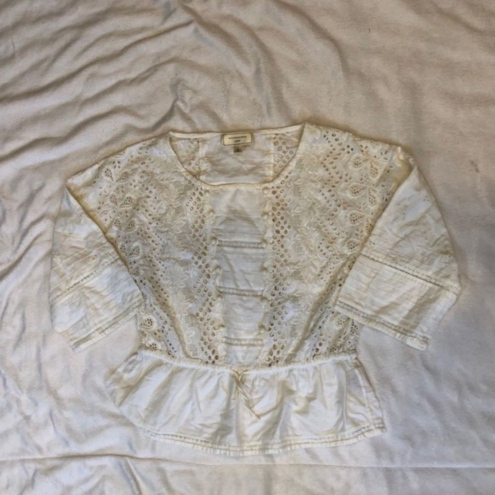 Anthropologie Anthropologie Cream Lace Cinched Waist Blouse | Sz 4 Size S / US 4 / IT 40 - 3 Thumbnail