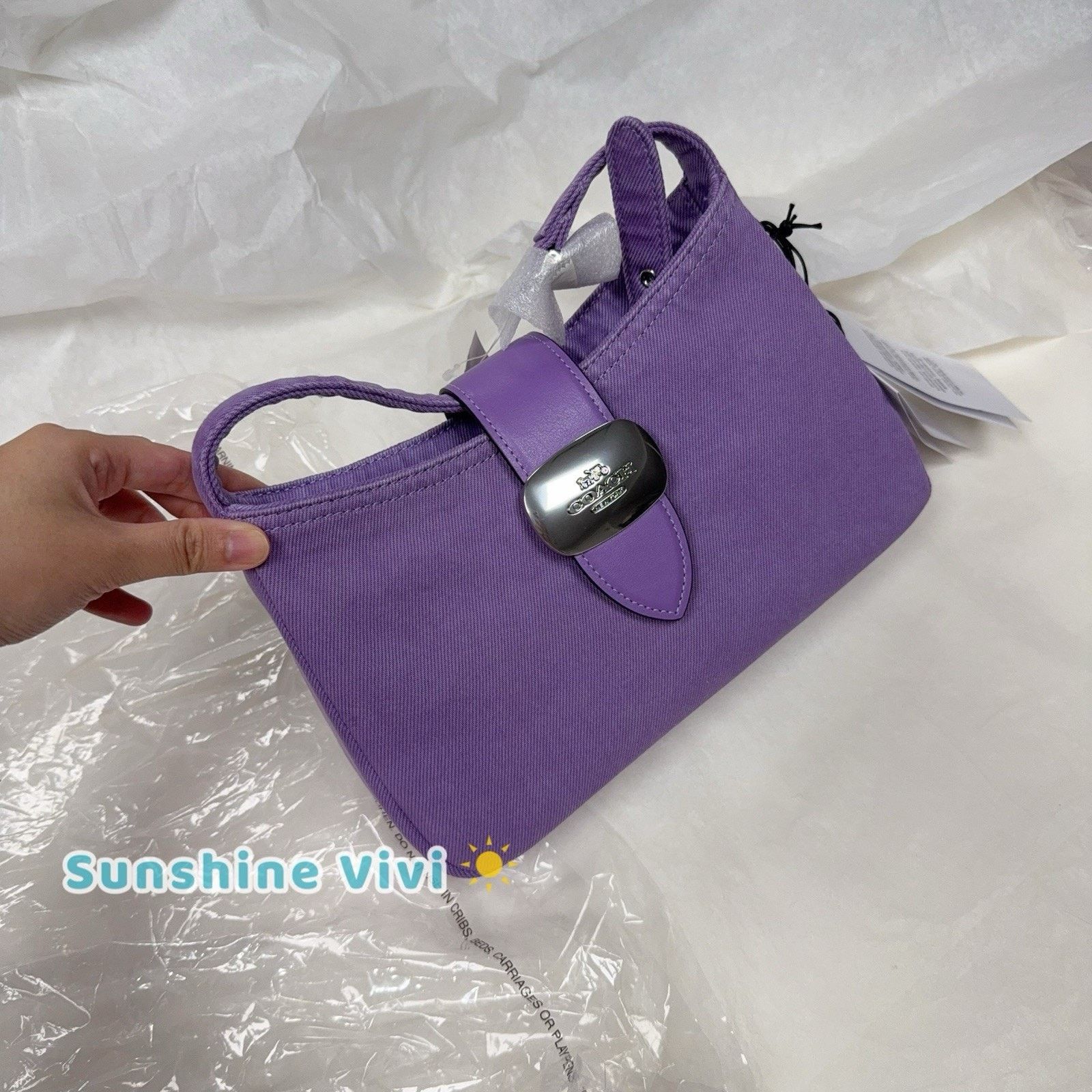 Coach NWT Coach Eliza Shoulder Bag Denim CBR14 Silver/Iris Size ONE SIZE - 6 Thumbnail