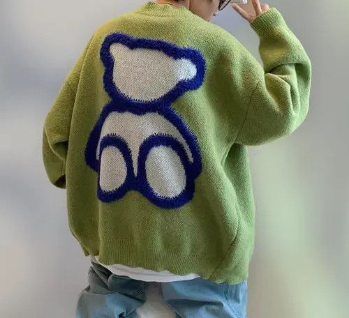 image of Art x Cardigan New Special Release Cool Hype Bear Cardigan Jacket in Green, Men's (Size Large)