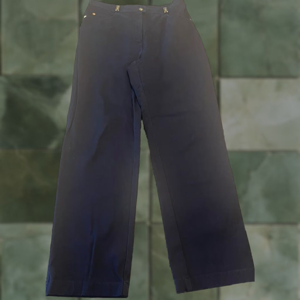 Vintage St John Sport Pants Womens 6 Blue Straight Leg Designer Gold Logo 29 X 28 Size 28" / US 6 / IT 42 - 1 Thumbnail