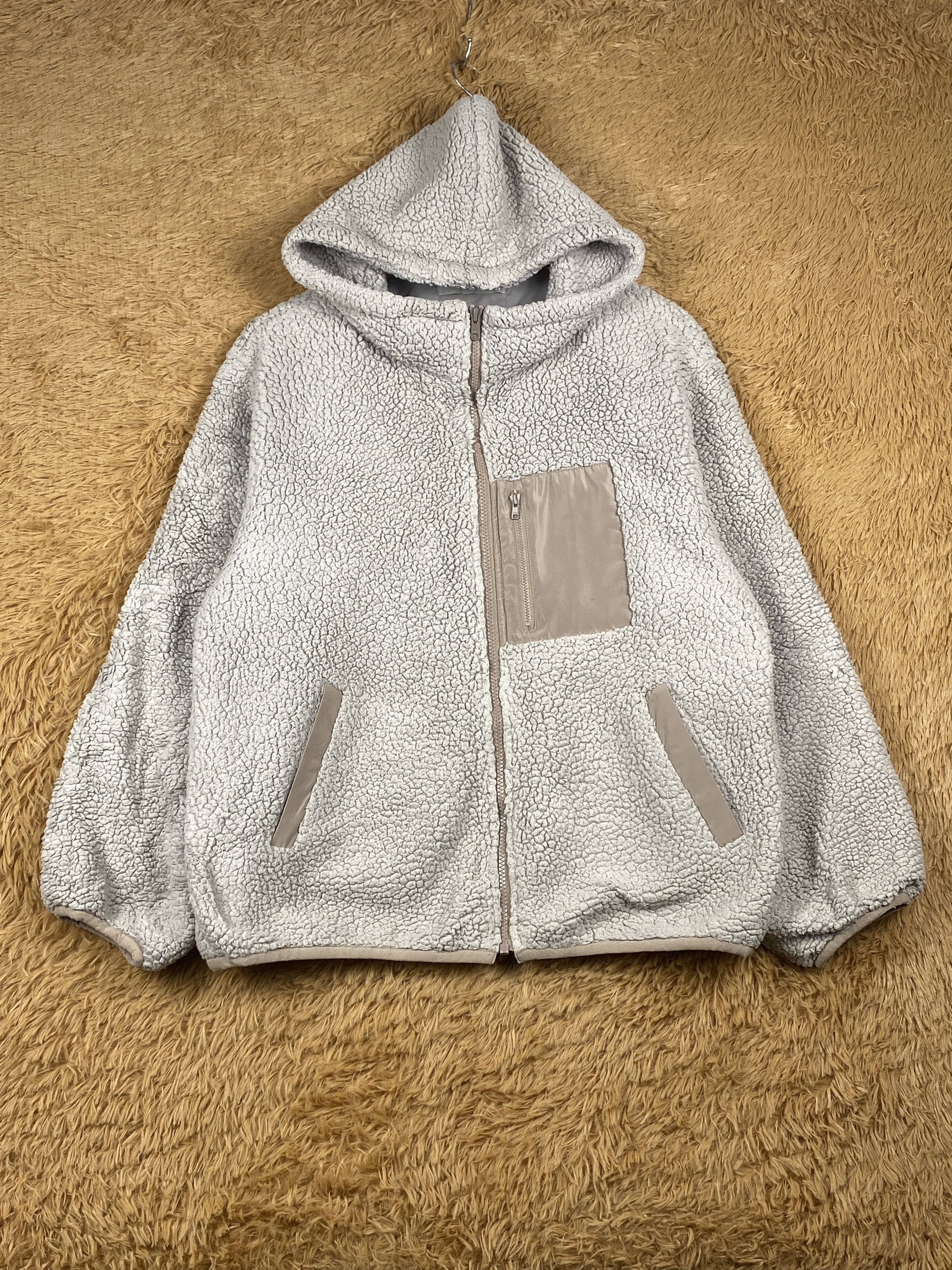 image of Vintage Hoodie Sherpa Jacket in White, Men's (Size Medium)