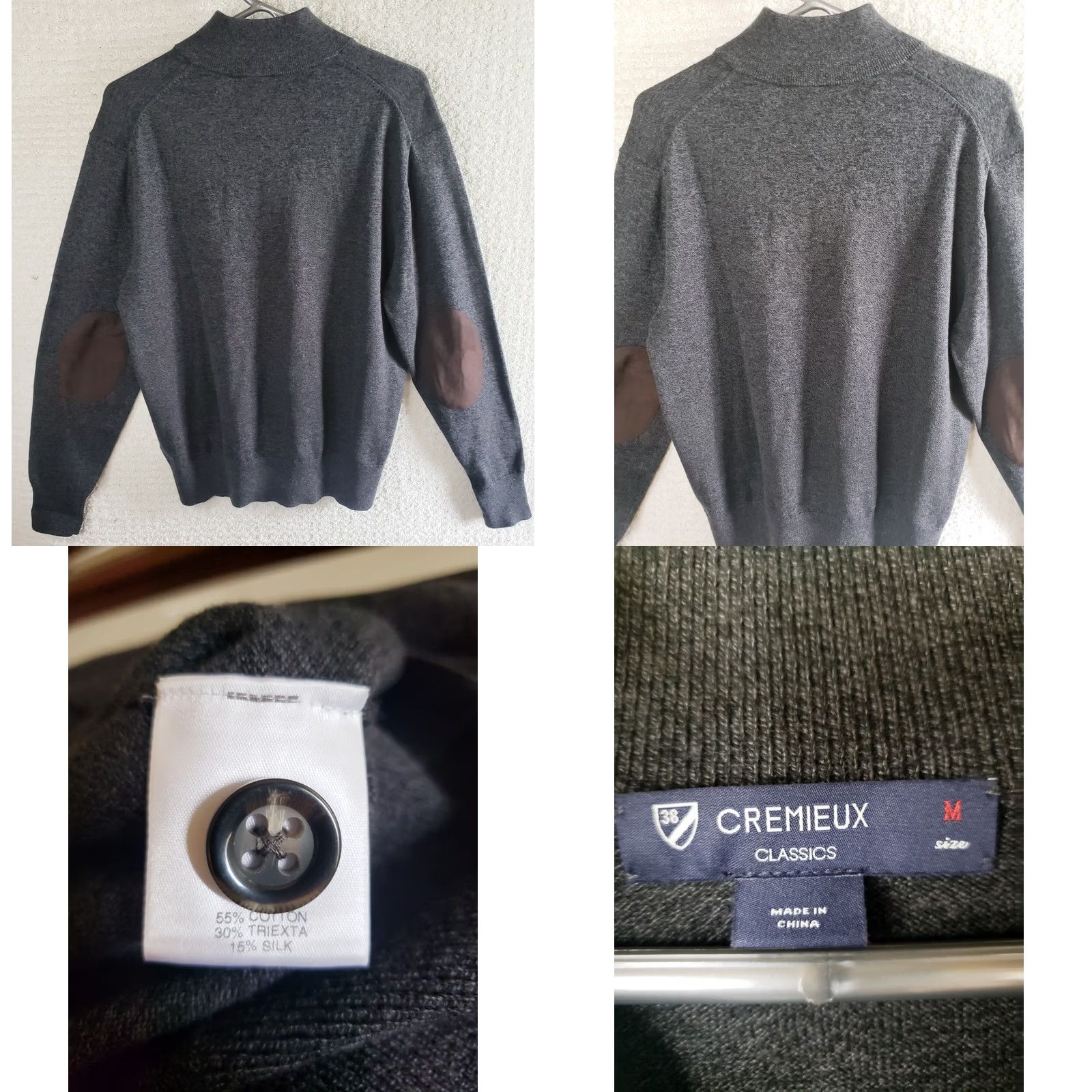 Cremieux Daniel Cremieux Men M Gray Mock Neck 1/4 Button Sweater Shirt Pullover Knit Long Sleeve Button Neckline Cable Size US M / EU 48-50 / 2 - 8 Thumbnail