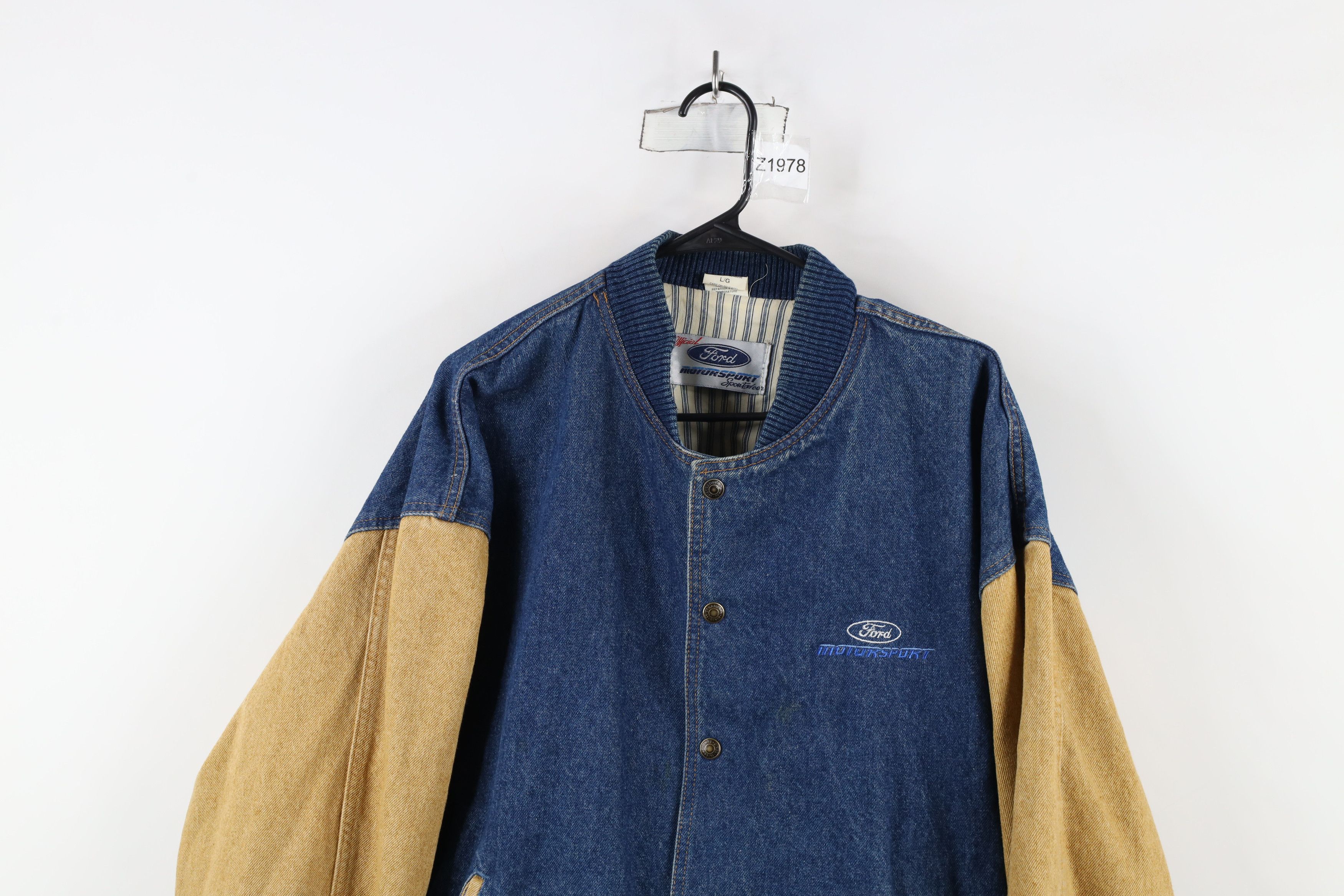 Vintage Vintage 90s Ford Motorsport Denim Jean Varsity Bomber Jacket Size US L / EU 52-54 / 3 - 2 Thumbnail