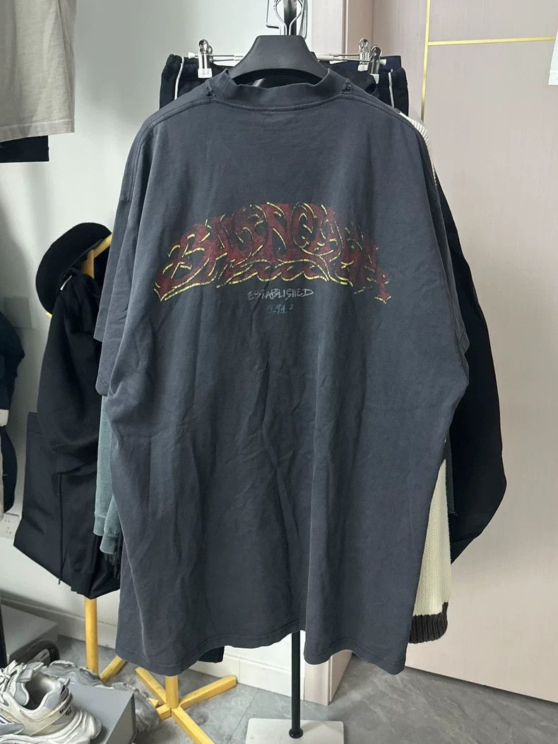 Balenciaga Balenciaga 24ss Disaster Flame Made Old Short Sleeve T-Shir Size US M / EU 48-50 / 2 - 2 Thumbnail