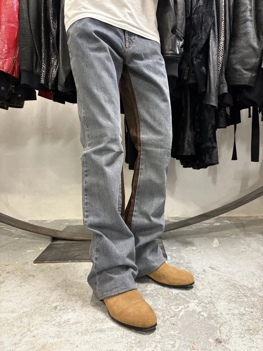 Roberto Cavalli AW2003 Cavalli Two Tone Hybrid Blue Leather Denim Jeans Size US 31 - 4 Thumbnail