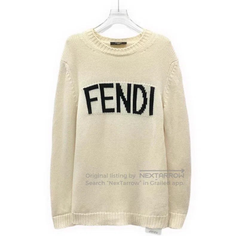 Fendi Fendi Ivory Logo Letter Embroidered Wool Crew Neck Long Sl Size US M / EU 48-50 / 2 - 1 Thumbnail