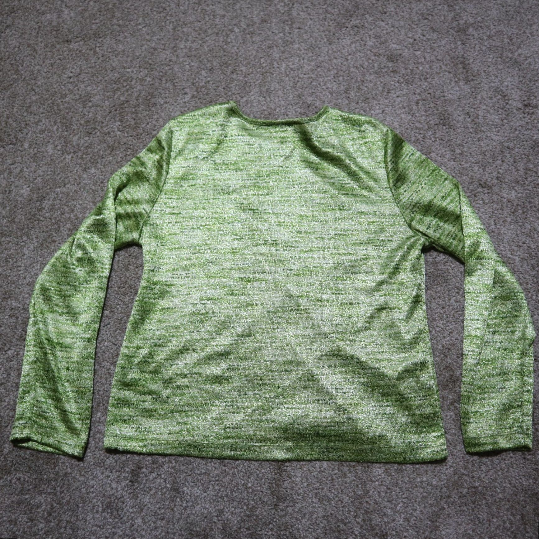 Vintage KORET Shirt Top Green Blouse Shiny 3/4 Sleeve Women's Petite Large Size S Polyester/Spandex Career Knit Pullover/On Green/Blue Multi Size S / US 4 / IT 40 - 5 Thumbnail