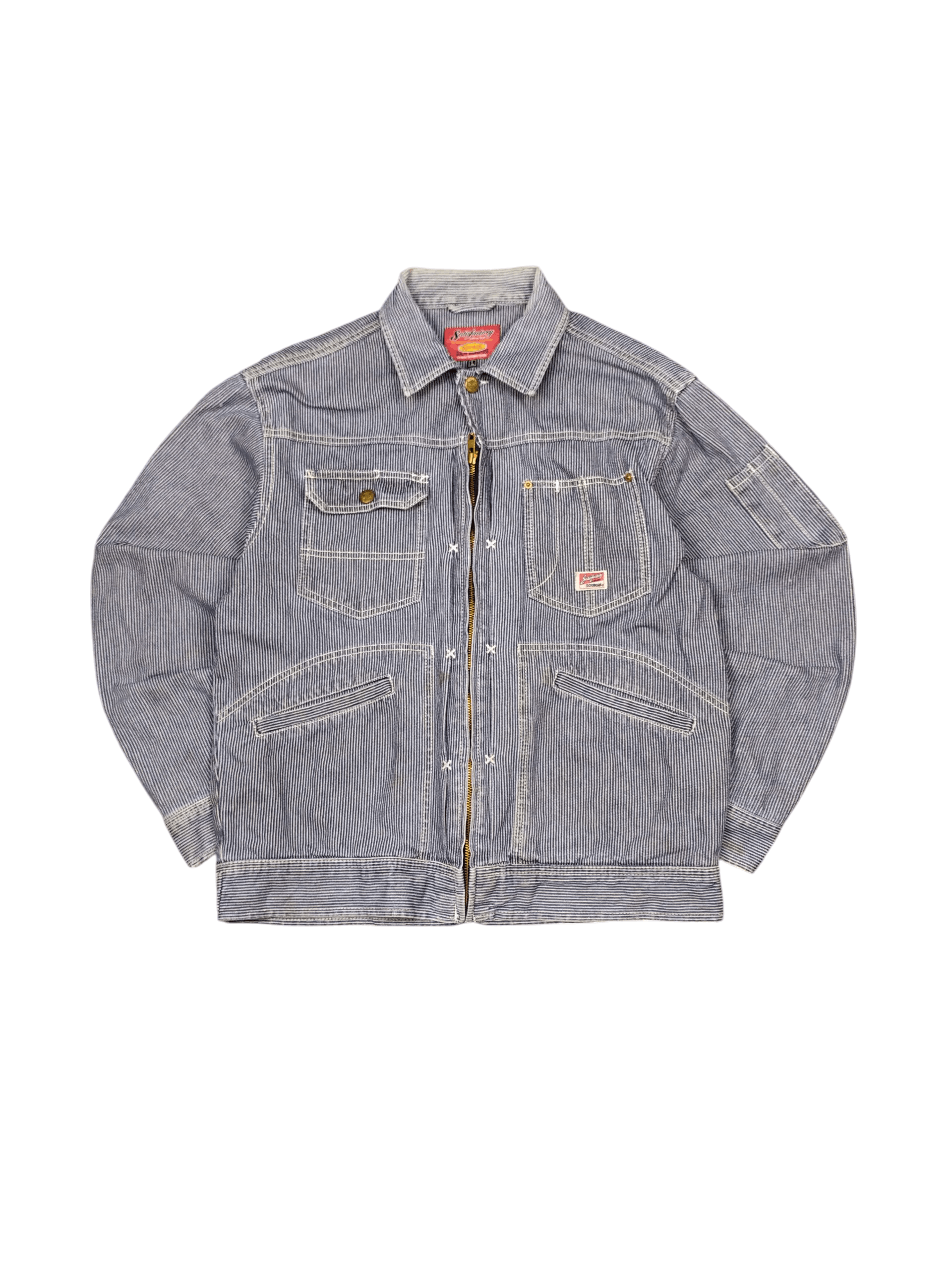 Japanese Brand Vintage Dogman Hickory Stripe Denim Workers Jacket Size US L / EU 52-54 / 3 - 1 Thumbnail