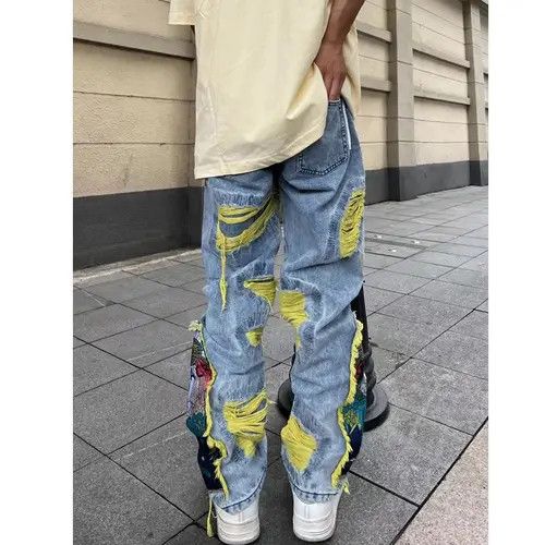 Japanese Brand Embroidered Patch Denim Ripped Jeans Size US 32 / EU 48 - 4 Thumbnail