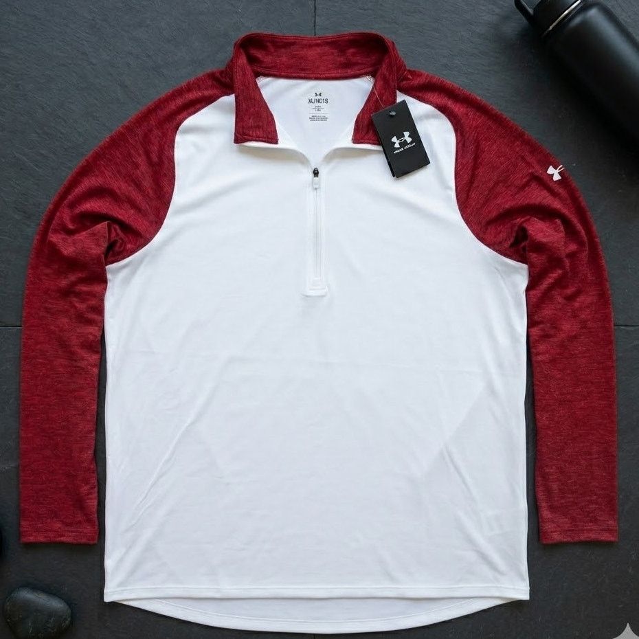 Under Armour Under Armour Tech 1/4 Zip Pullover Mens XL White Red Long Size US XL / EU 56 / 4 - 5 Thumbnail