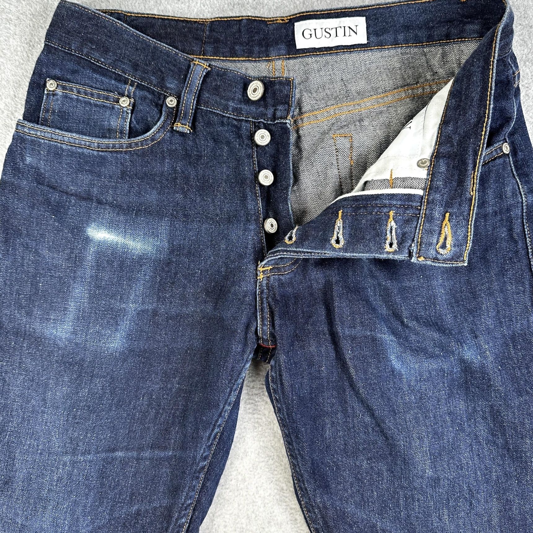 Gustin Gustin Jeans Blue Selvedge Denim Slim Taper Button Fly Raw Mens 31x32 Size US 31 - 4 Thumbnail