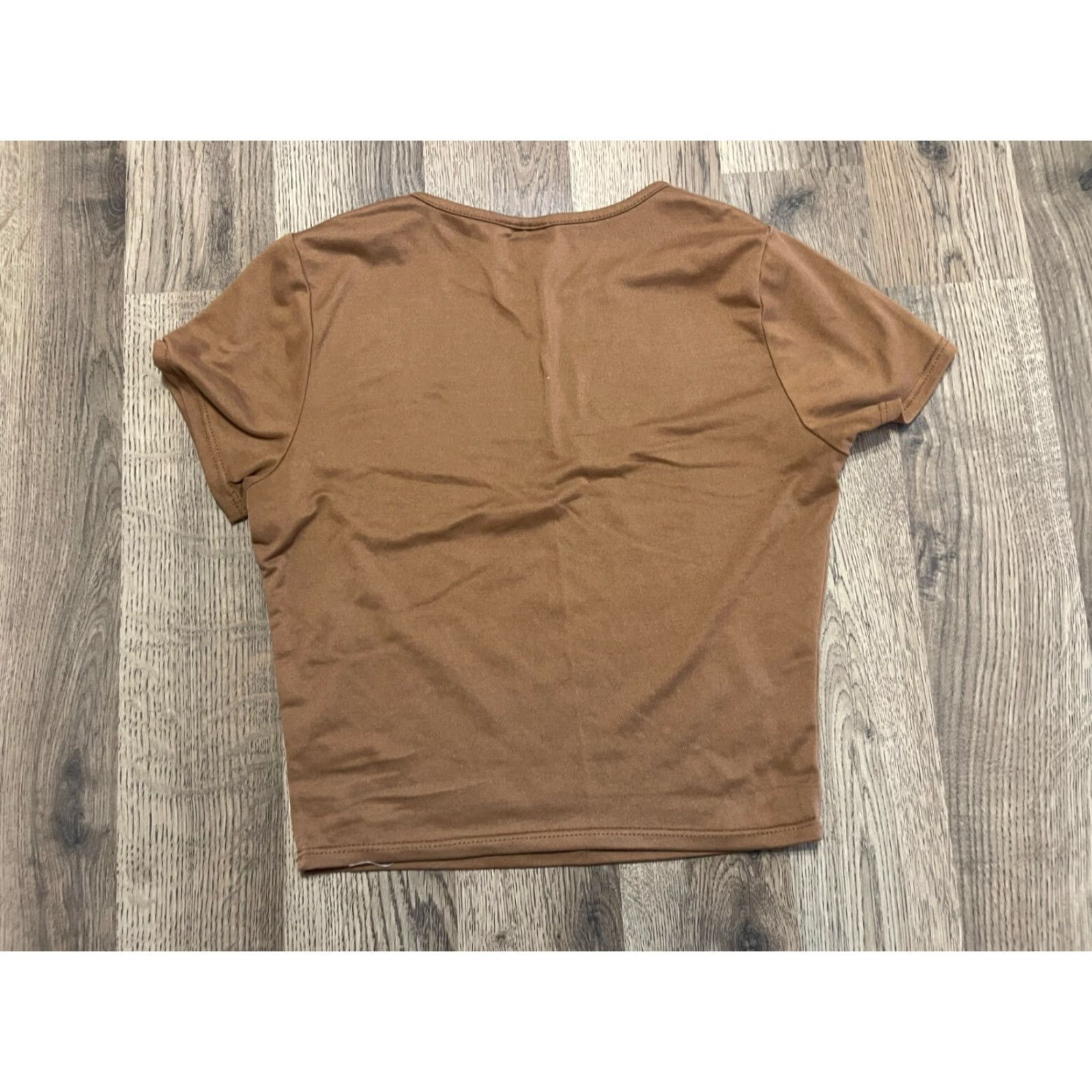 Olive Live in the moment Shirt Cropped Brown XS Womens Short Sleeve Round Neck Pullover T-Shirt Casual Modern Vintage: No Size XS / US 0-2 / IT 36-38 - 2 Thumbnail