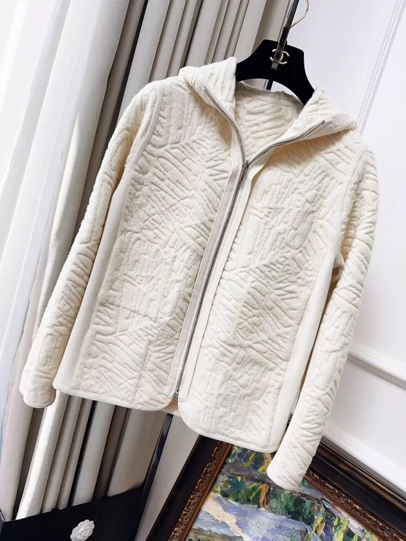 Chanel Beige full-printed logo long-sleeved jacket