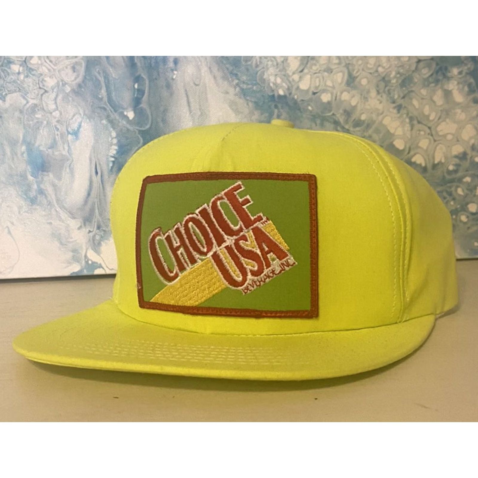 Vintage VINTAGE HaT Snapback Hat USA Beverage Patch Neon Yellow 1990s Trucker Adjustable Mens Hats Size ONE SIZE - 2 Thumbnail