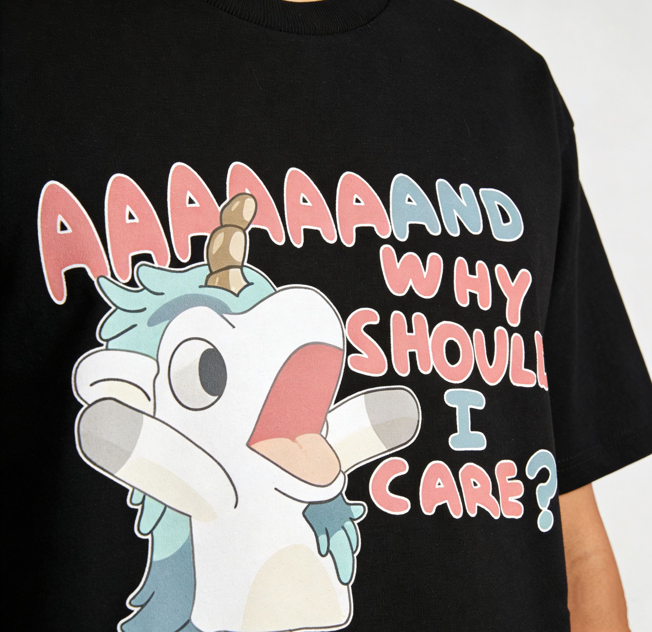 Other Street Y2K Eye Catch Funny Unicorn Dont Care Black T-Shirt Size US XL / EU 56 / 4 - 3 Thumbnail