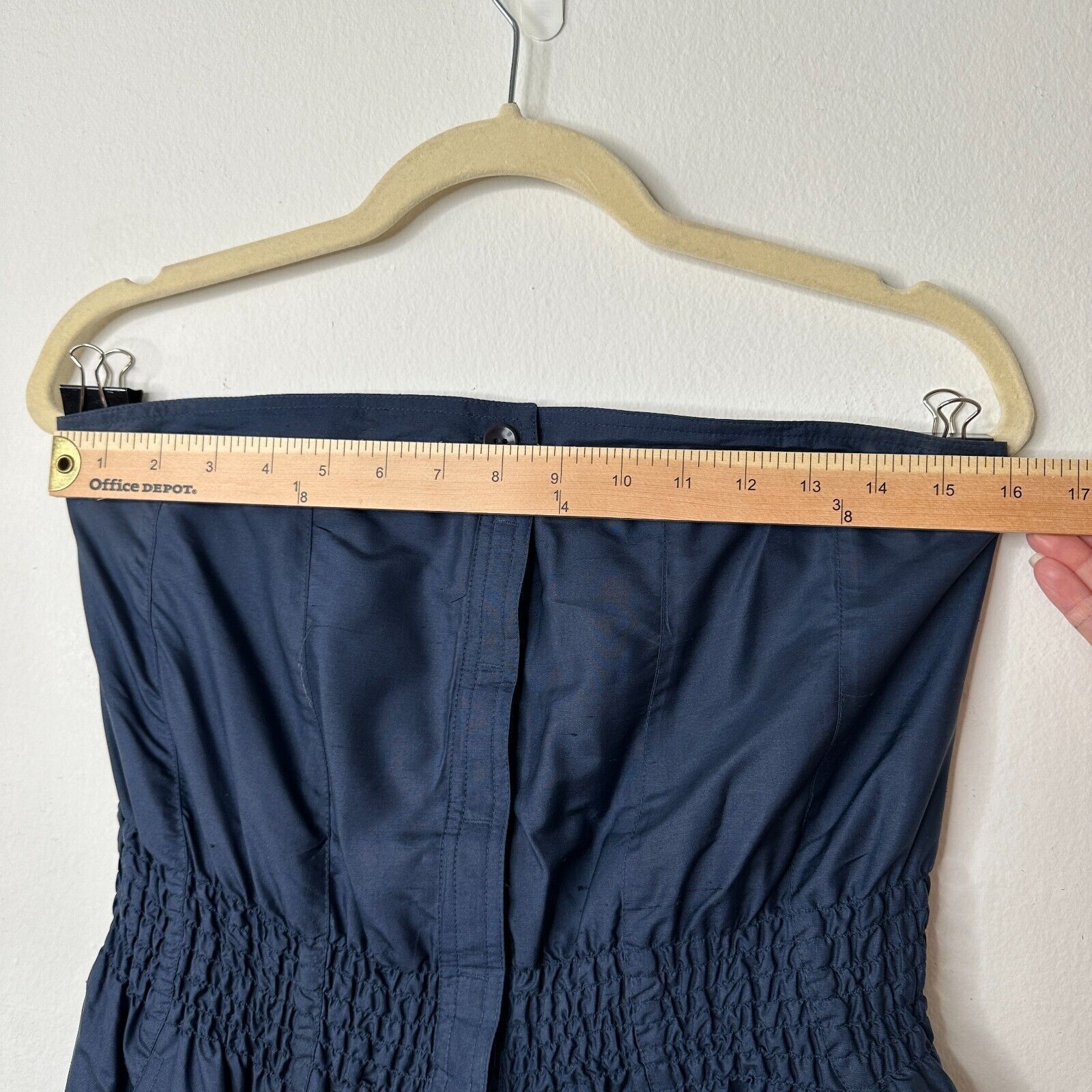 Modern Amusement Modern Amusement Strapless Navy Button Ruffle Dress Silk 6 Size M / US 6-8 / IT 42-44 - 14 Thumbnail