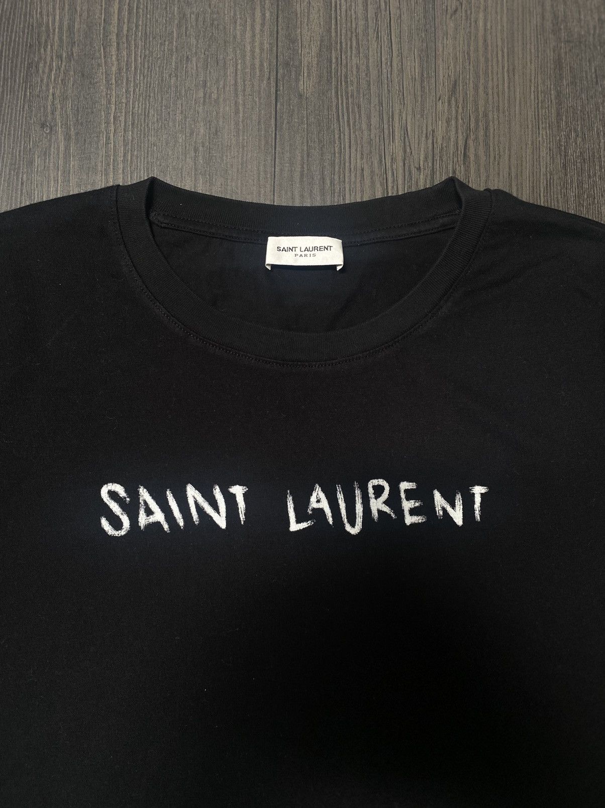 RayBan × Saint Laurent Paris SAINT LAURENT PARIS Signature Chalk Logo T-Shirt Black Size M / US 6-8 / IT 42-44 - 2 Thumbnail