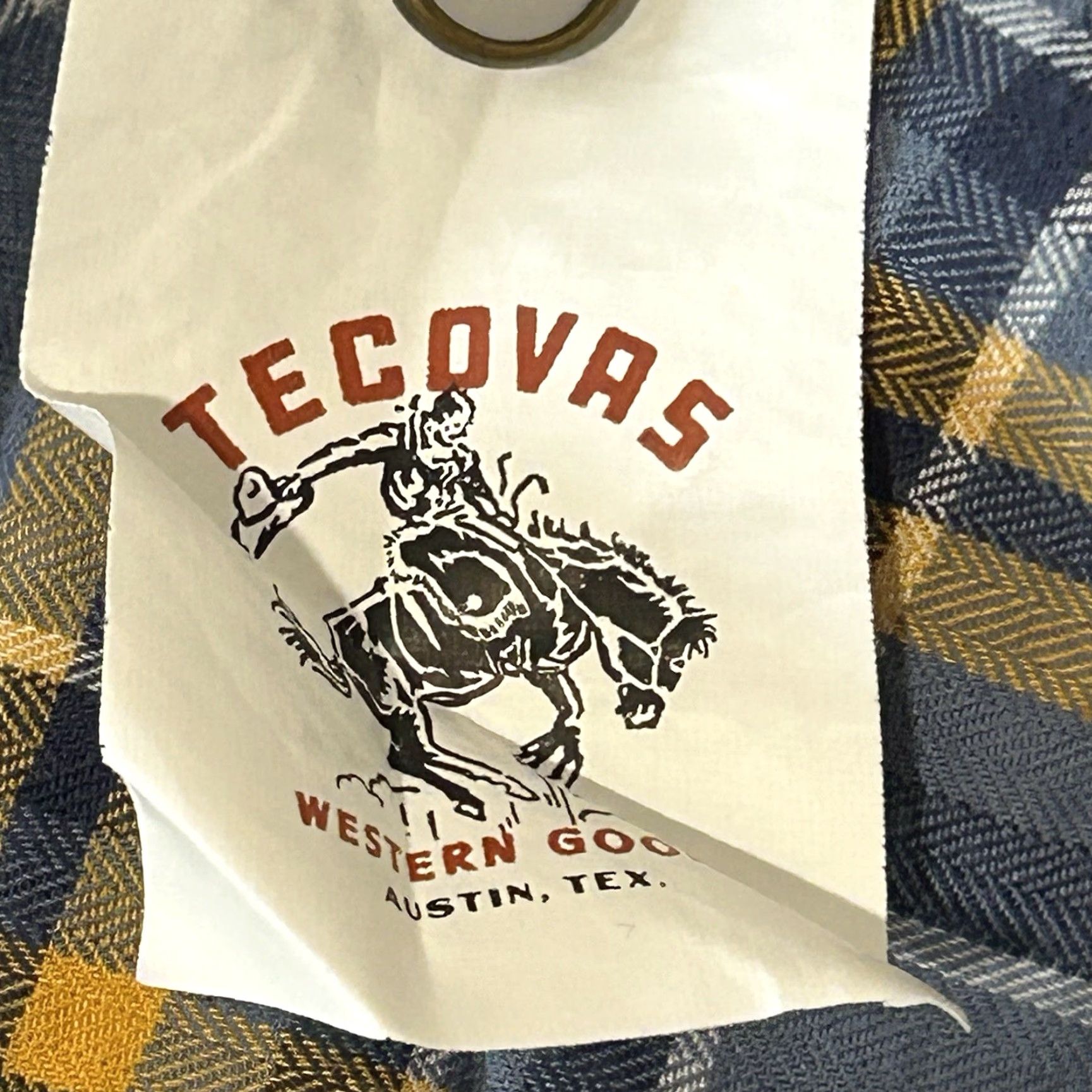 Tecovas Shirt Western Pearl Snap Flannel Plaid Long Sleeve Men’s 2XL Blue Cotton Regular Fit Button-Up Casual 2000s Western Logo Texas Mens