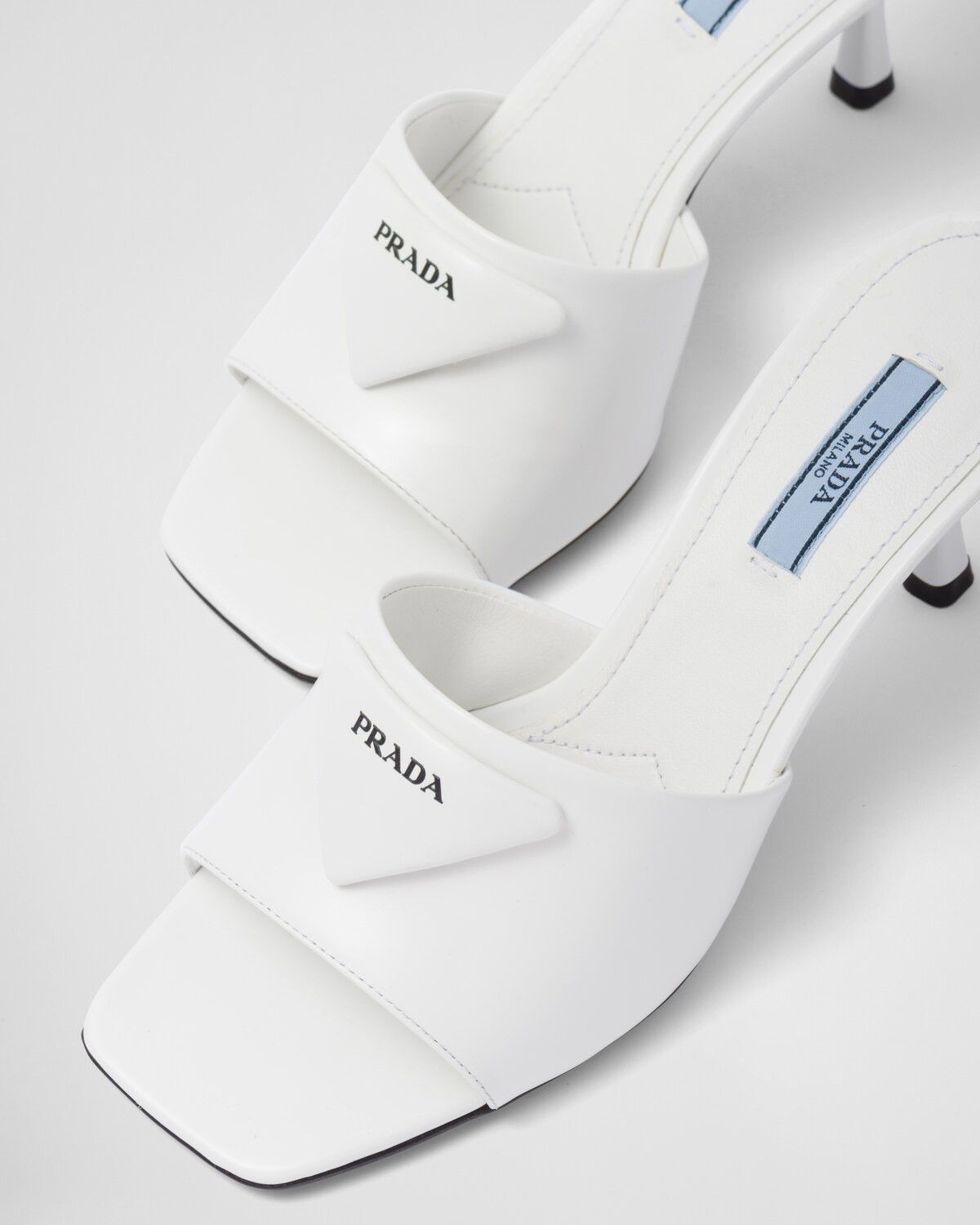 Prada oc11z0625 Brushed Leather Heeled Slides Sandals in White Size US 9 / IT 39 - 7 Thumbnail