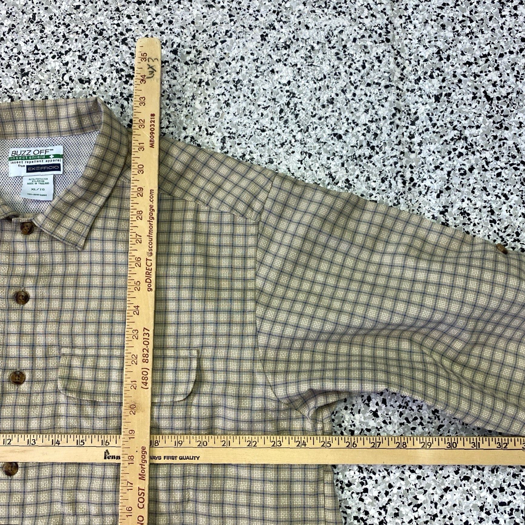 ExOfficio ExOfficio Buzz Off Insect Shield Shirt Mens XL Beige Plaid Button Up Long Sleeve Size US XL / EU 56 / 4 - 4 Thumbnail