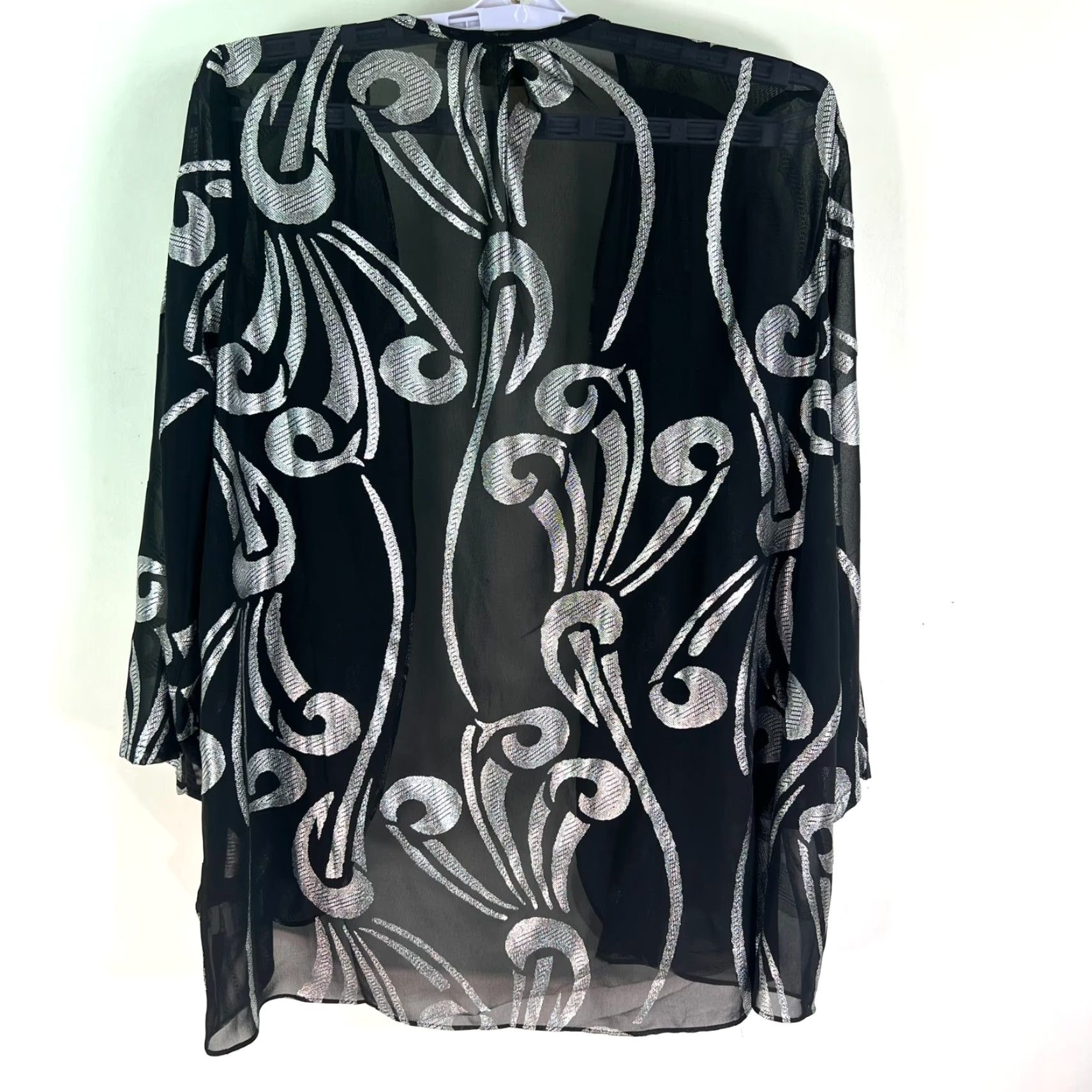 Bob Mackie Mackie Open Cardigan Duster Blouse Womens Black Silver Shimmer Geometric Glitter Long Sleeve Round Neck M Adult Womens Size M / US 6-8 / IT 42-44 - 6 Thumbnail