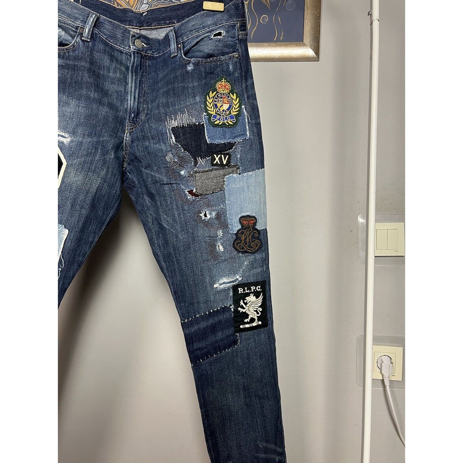 Polo Ralph Lauren Polo Ralph Lauren Dungarees Patchwork Blue Distressed Denim Size US 29 - 7 Thumbnail