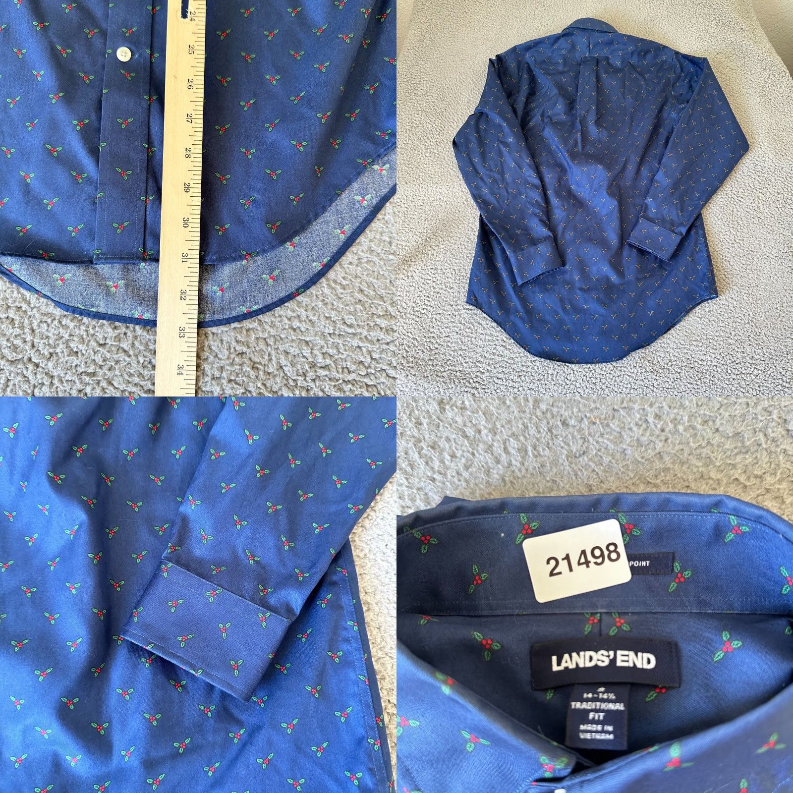 Lands' End Lands' End Shirt Adult Small Blue Supima Cotton Mistletoe AOP 90s Button Up Mens Size US S / EU 44-46 / 1 - 8 Thumbnail