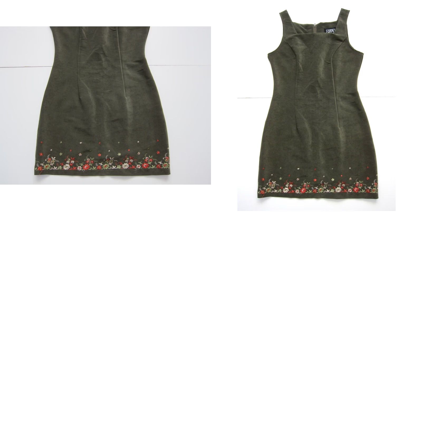 Vintage VINTAGE City Triangles Green Velvet Orange Floral Square Neck Tank Sheath Dress 11/Large Size L / US 10 / IT 46 - 8 Thumbnail
