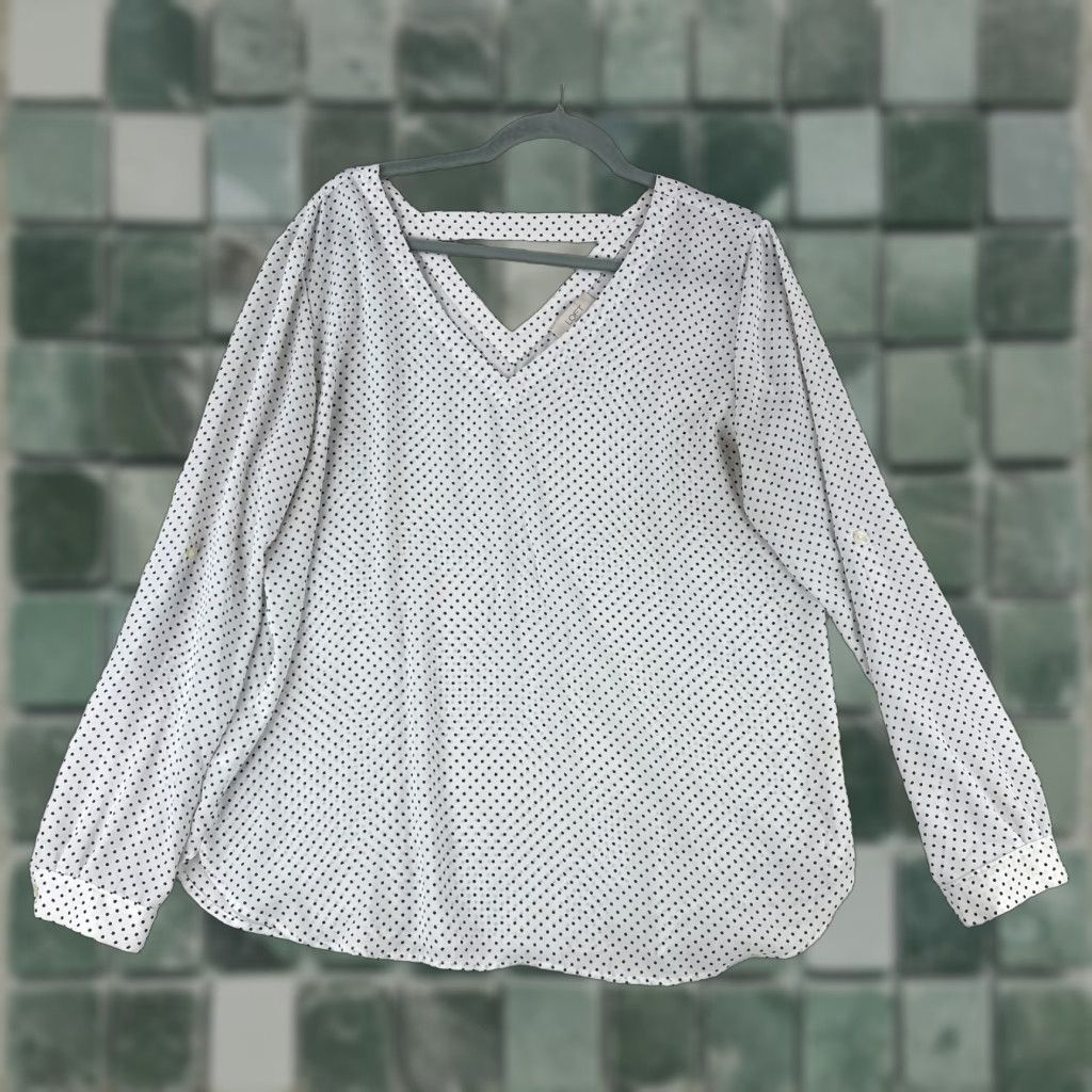 Loft LOFT Outlet White Black Polka Dot Print Shirt Womens V-Neck Long Sleeve Size Large Size L / US 10 / IT 46 - 1 Thumbnail