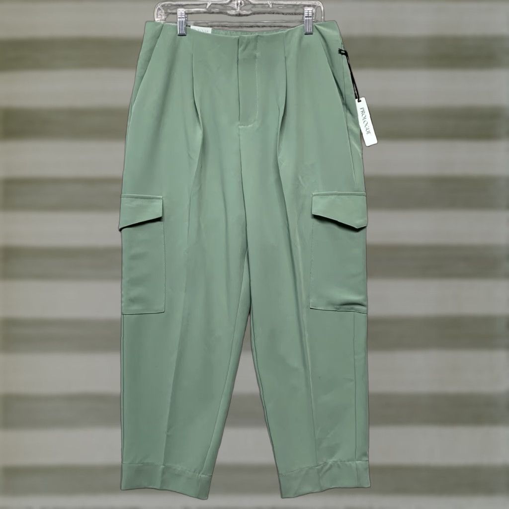 Vintage Prologue Cargo Dress Pants Women's 12 Green 32x25 High Rise Relaxed Fit Tapered Waist 32 Inseam Pants Size 34" / US 12 / IT 48 - 1 Thumbnail